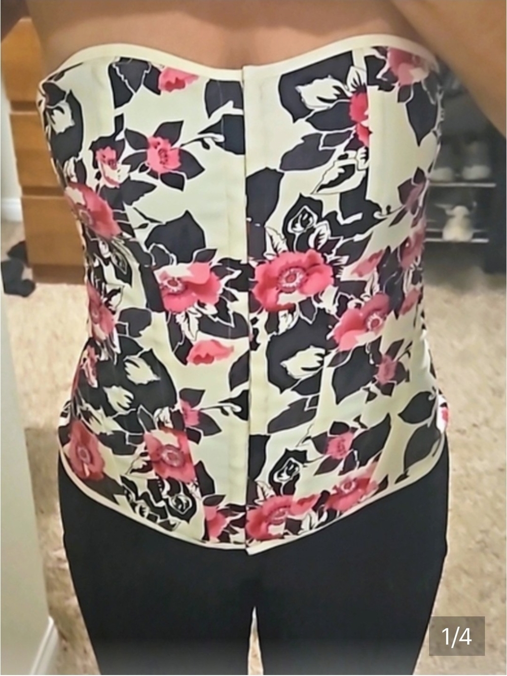 Charlotte Russe Strapless Floral Bustier in Black, Pink & Cream
